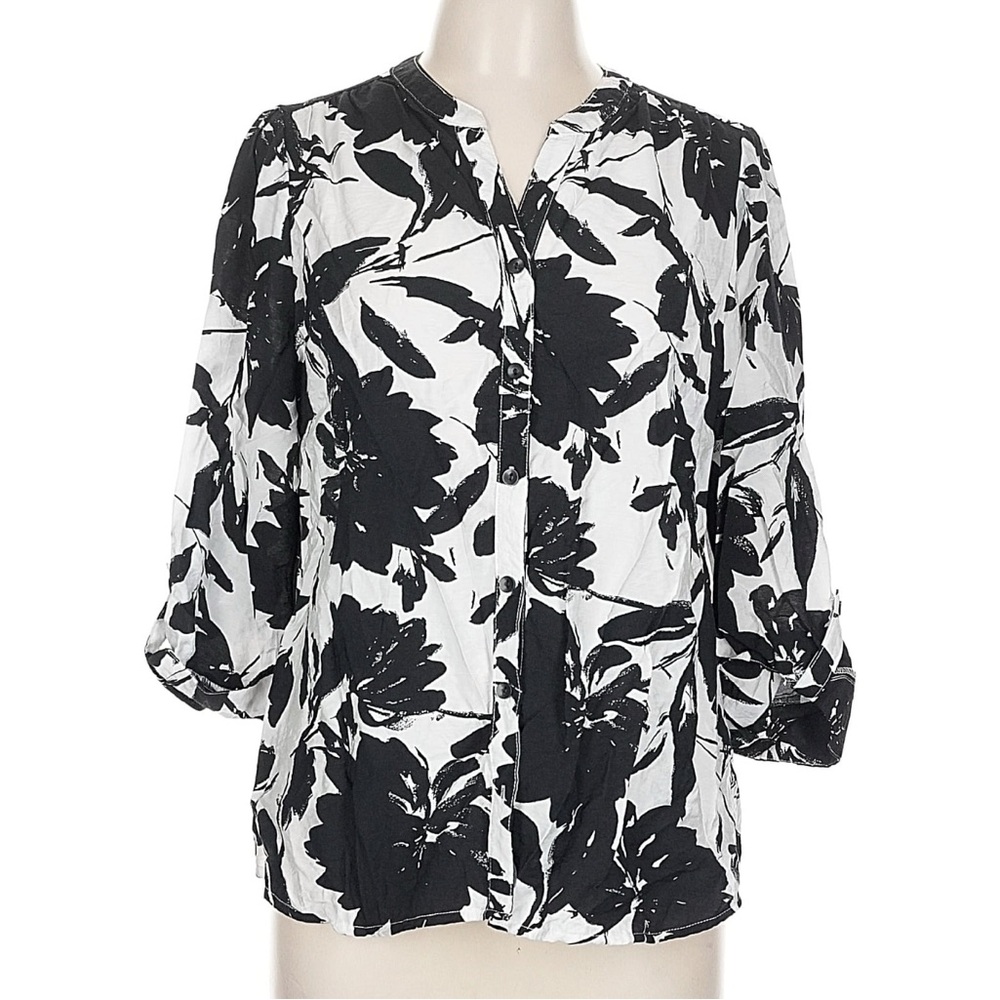 Sara Michelle Black & White Floral Button-Up Blouse
